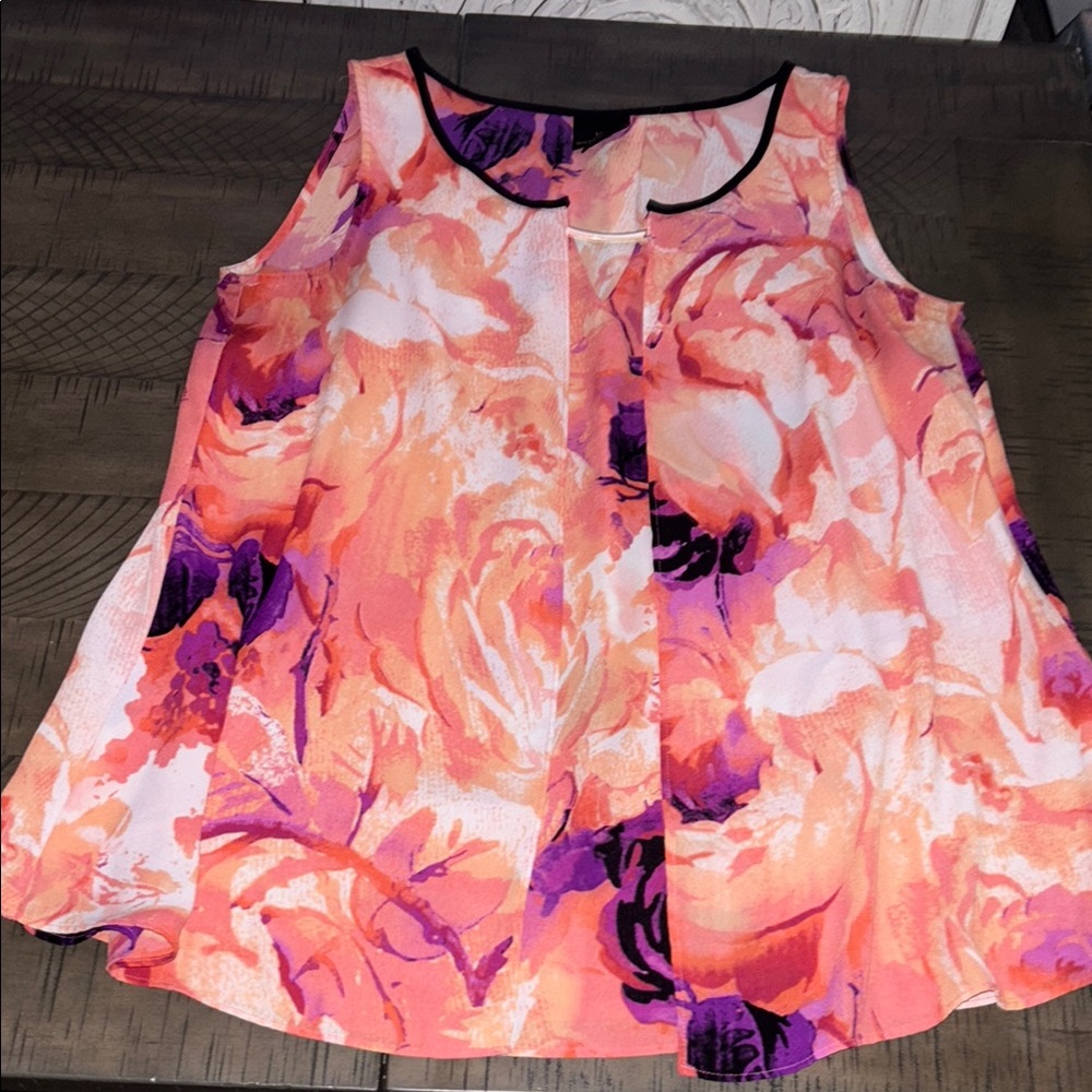 Worthington Floral Blouse - Orange and Purple